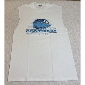 Vintage 90s Clearwater Beach Florida Alligator Graphic White Cut Off Tee Size M
